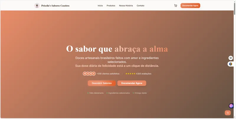 Screenshot do site Priscila Sabores Caseiros